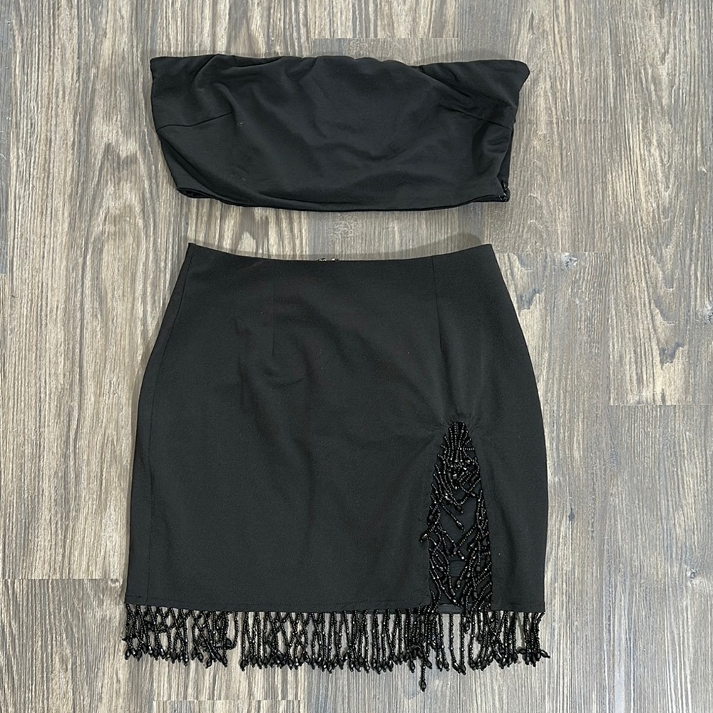 Meshki - Elegant Black set with Beaded Fringe